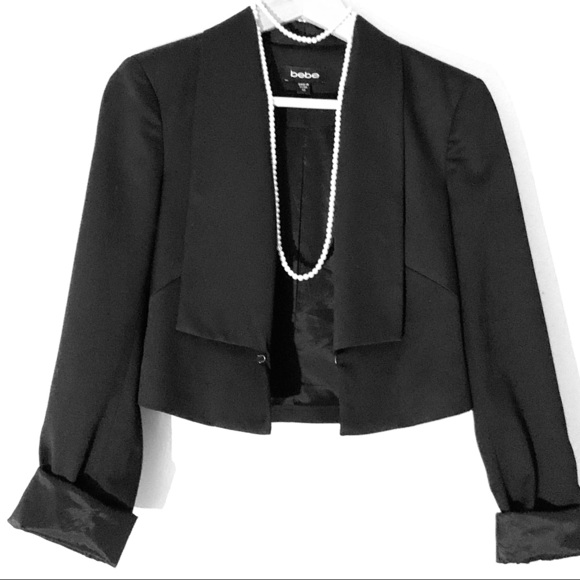 STAPLE STYLISTIC CROPPED TUXEDO BLAZER, BEBE, XS - Picture 2 of 3